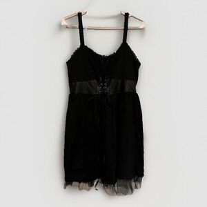 Hot Topic Dress Womens XL Black Gothic Corset Tulle Hem V Neck Lace Trim